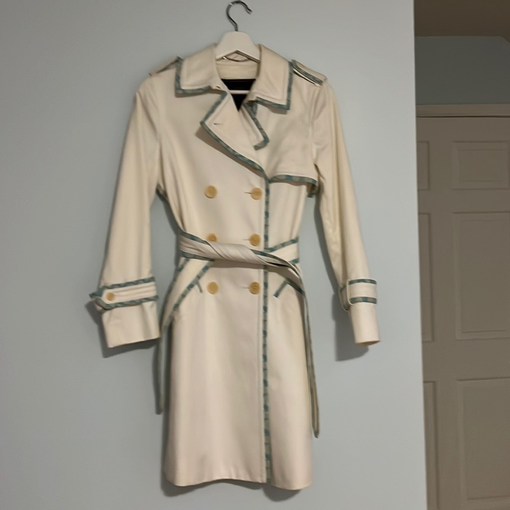Coach white and light blue trench coat jacket size 2